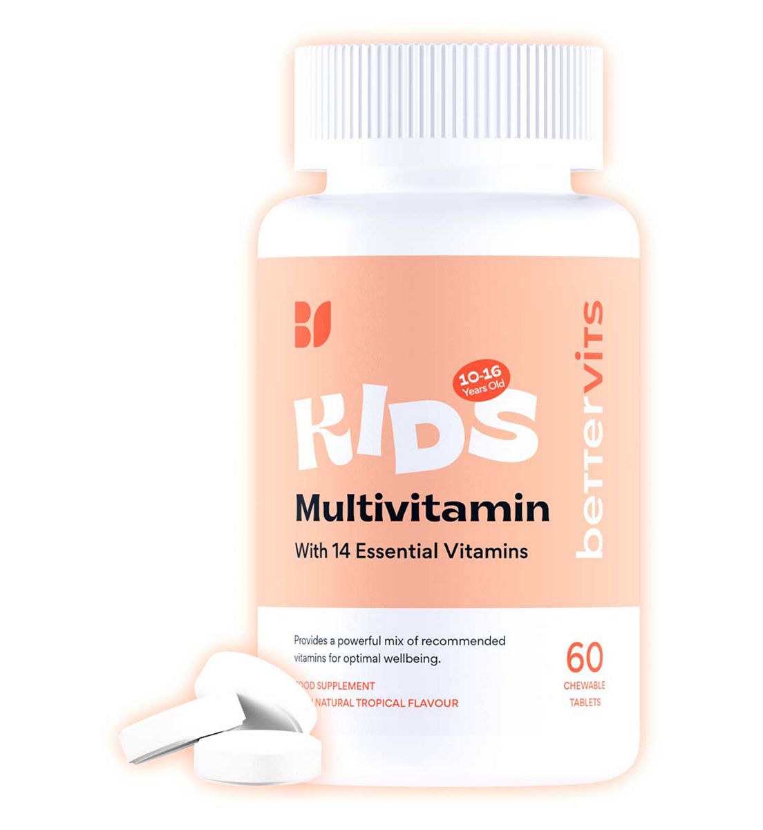 Bettervits Kids Multivitamin Chewable Tropical Flavoured Tablets,14 Essential Nutrients, 60 Tablets