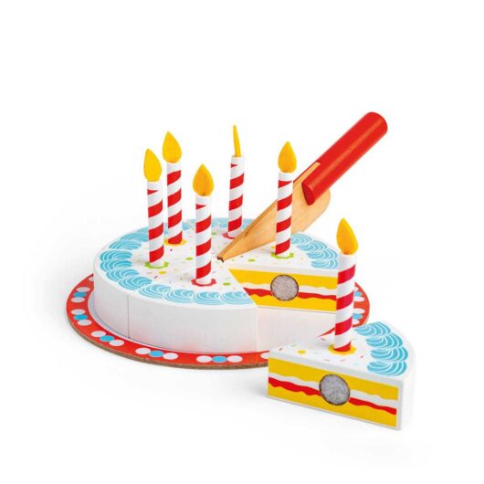 Bigjigs Toys Wooden Birthday Cake With Candles And Pretend Knife