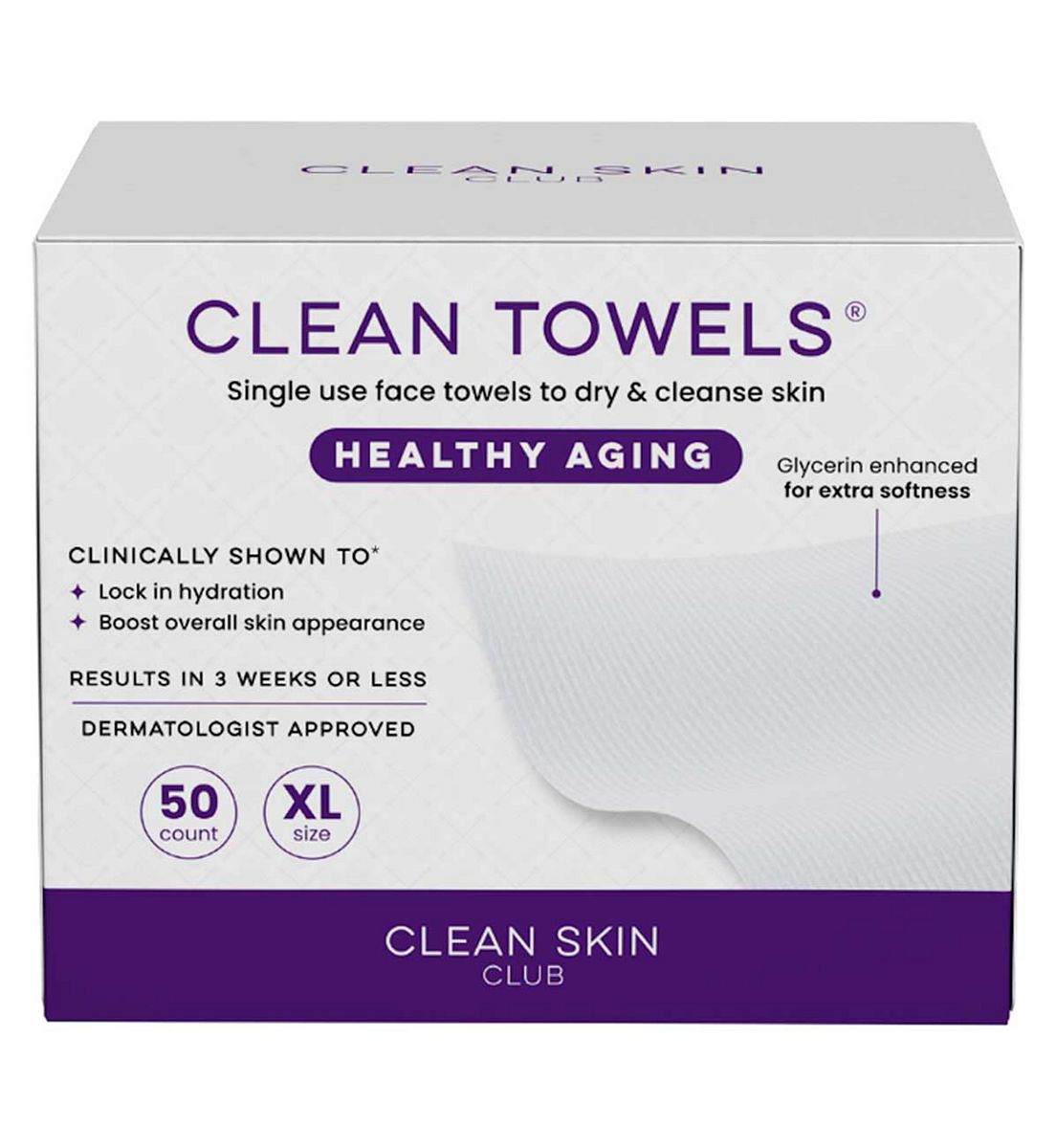 Clean Skin Club Clean Towels® Healthy Aging, 50Ct Clinically Tested Face Towels