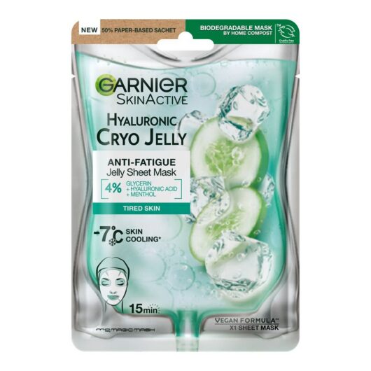 Garnier Anti Fatigue Hyaluronic Acid & Icy Cucumber Cryo Jelly Face Mask Vegan And Cruelty Free