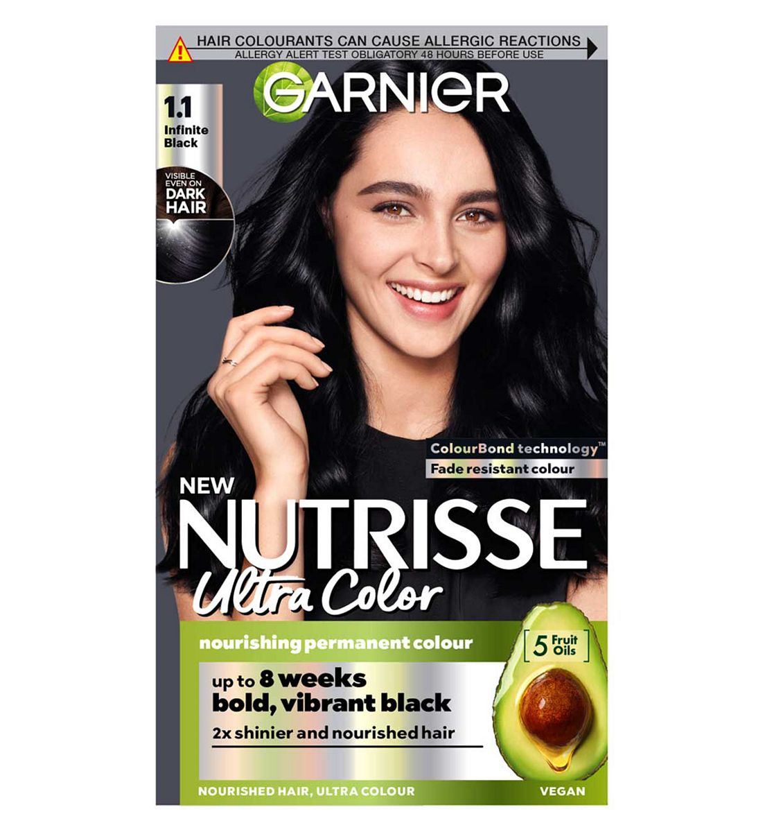 Garnier Nutrisse Ultra Color Dye, Vegan, 1.10 Infinite Black