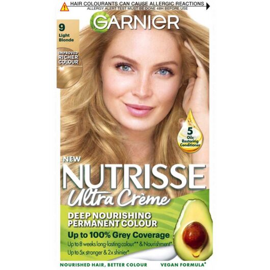 Garnier Nutrisse Ultra Crème Vegan Dye, 9 Light Blonde: Bright, Luminous, Long-Lasting Hair Colour