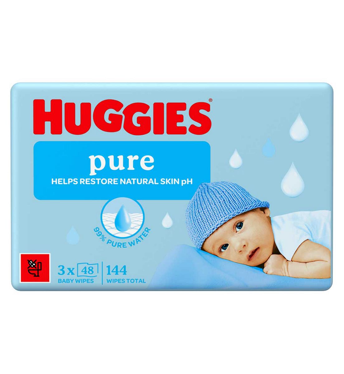 Huggies Pure Baby Wipes 0% Plastic 48S 3 Pack