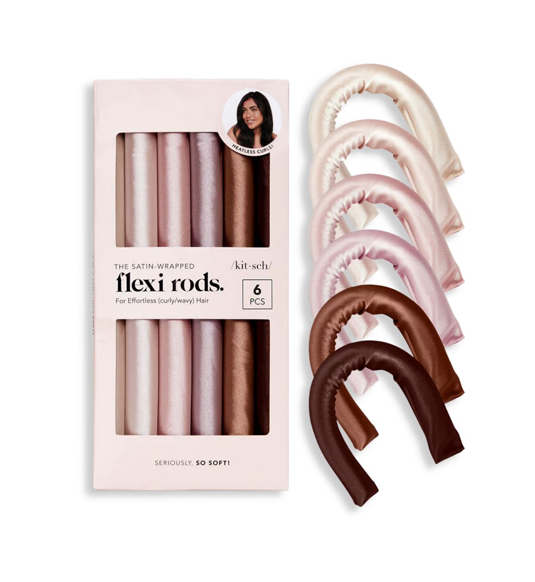 Kitsch Satin Wrapped Flexi Rods 6Pc Set Rosewood