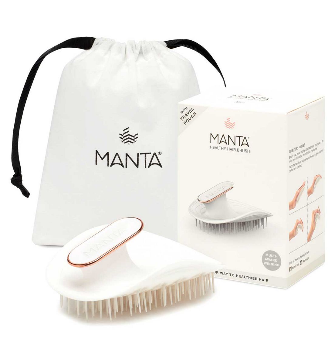 Manta The Gentle Hairbrush White For Fragile Or Thinning Hair