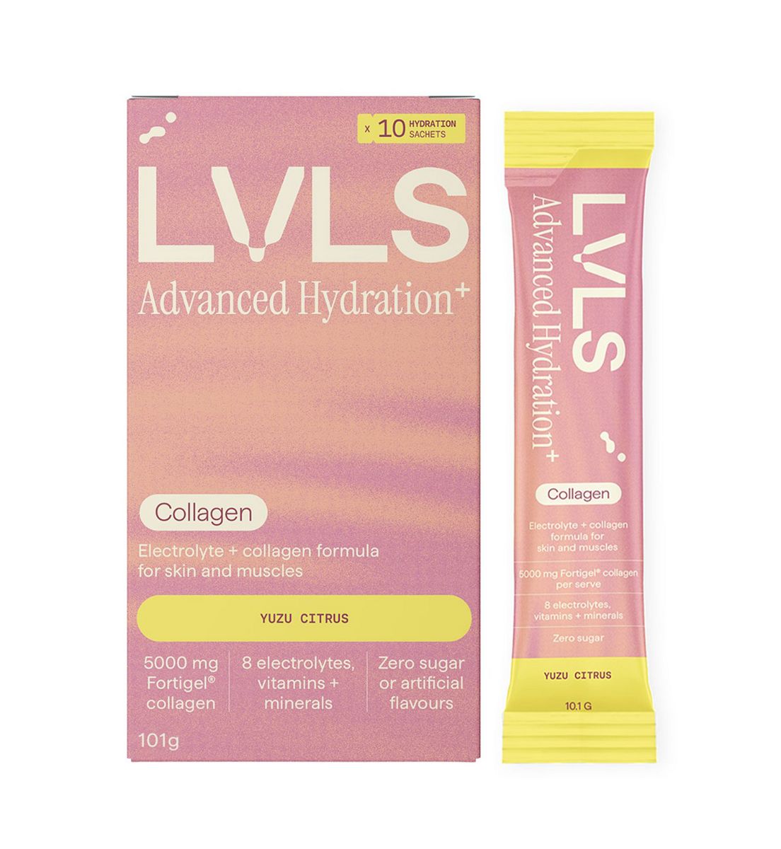 YOURLVLS Lvls Advanced Hydration+ 5000Mg Collagen Electrolyte Powder Yuzu Citrus 10 Pack